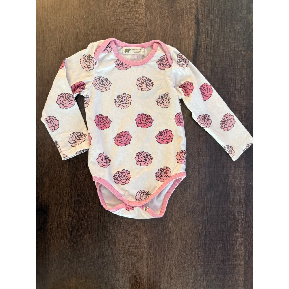 Monica + Andy Girls Organic Cotton Long Sleeve Floral Bodysuit Pink White 12-18M